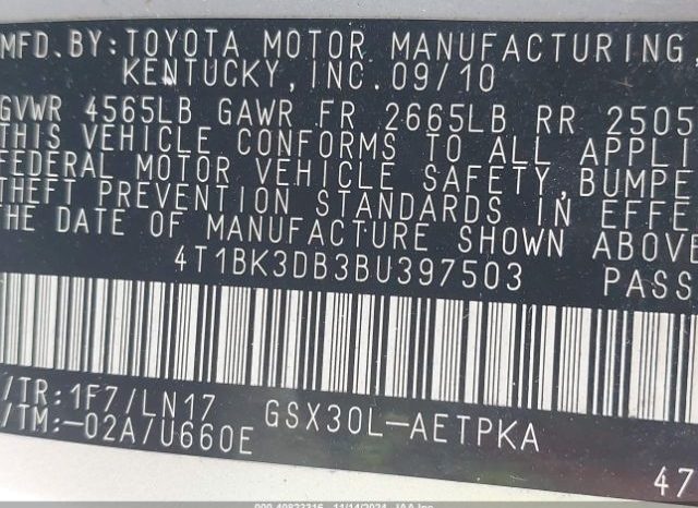 
								TOYOTA AVALON 2011 SILVER full									